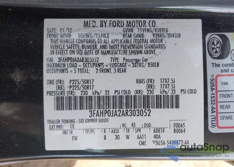 2010 Ford Fusion Sel from USA, damaged, VIN 3FAHP0JA2AR303052